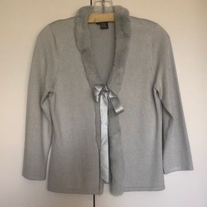 Dove grey cardigan with rabbit trim